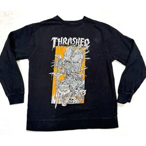 303 Boards Sweatshirt Mens Large Black Thrasher Central Wolf Graphic Crew Neck